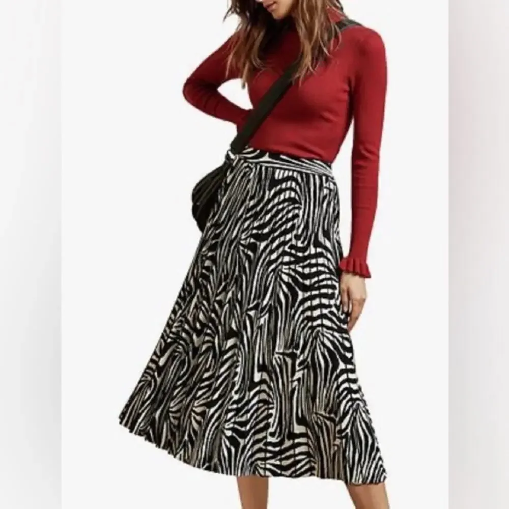 NWT Ted‎ Baker Viviynn Zebra Pleated Midi Skirt